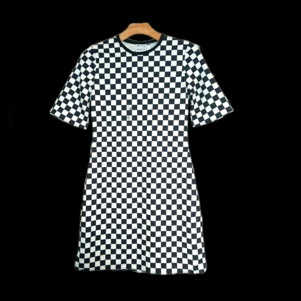 Love Her Madly "Olive" Short Sleeve Black and White Checkered Dress